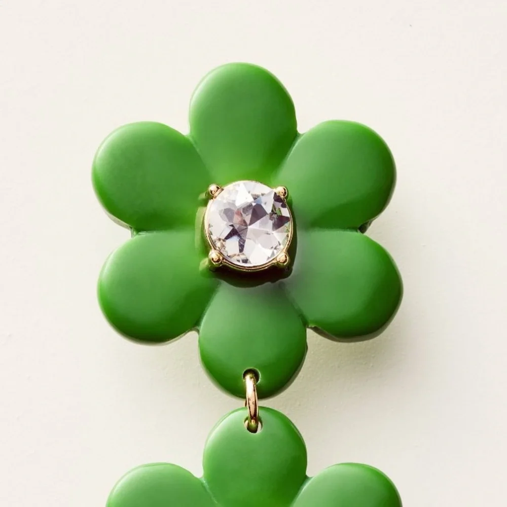 Kate Spade X Target Green Linear Flower Dangly Earrings Limited Edition NWT